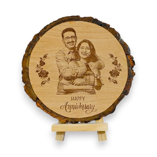 Shivansh Gifts Wooden Engrave Photo Frame Anniversary Gift s for Couple Customize Gift For Wife Husband (6 inch slice)