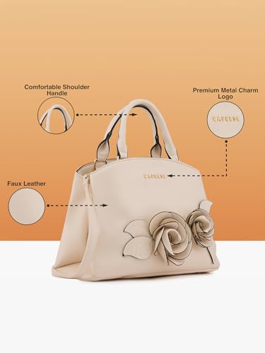 Caprese Bloom Satchel Small Bag for Women with Adjustable & Detachable Strap|Versatile Shoulder, Crossbody & Handheld Bag for Work, Travel, and Everyday Use, Spacious with Multiple Compartments, Off