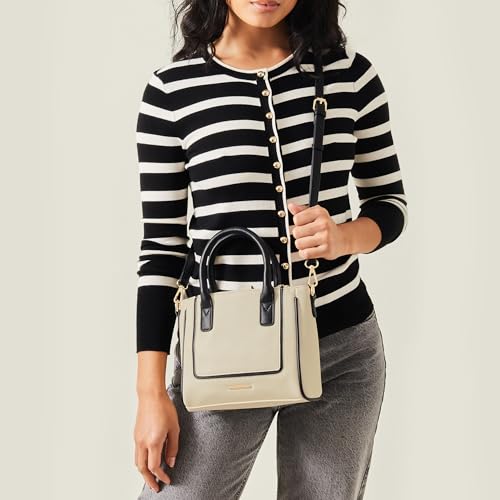 Accessorize London Women's Cream Two-Tone Faux Leather Handbag I Womens Bag| hand bags for women stylish, Cream, M
