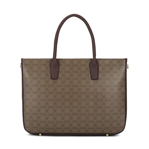 Lavie Women's Monoprint Raily Plus Laptop Tote Handbag | Fits Upto 15 Inch Laptop | Laptop Bag for Work | Ladies purse | Stylish Shoulder Bag | Gift For Women, Coffee, L