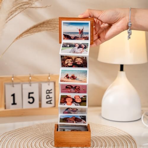 Pull Out Photo Album, Valentines Memory Collection, Personalized Wooden Photo Frame, Gift for Him, Trinket Wooden Box, First Christmas Gift
