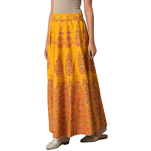 W for Woman Strechable Long Skirts for Women, Dark Yellow, Large