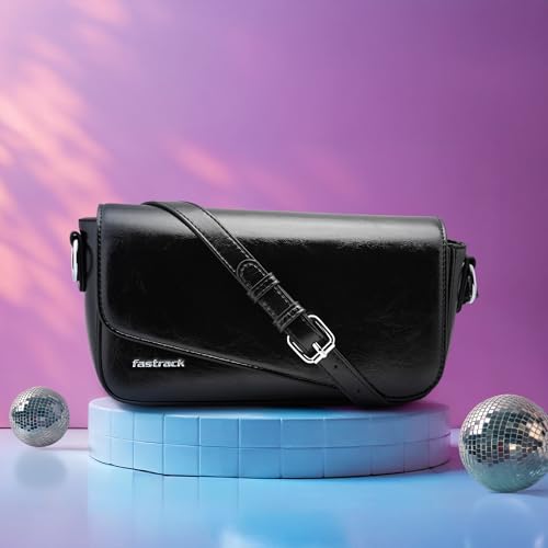 Fastrack VibeCheck shoulder bag | Black Faux-Leather Women’s Handbags | Party Pack Sling for Casual & Party Carry