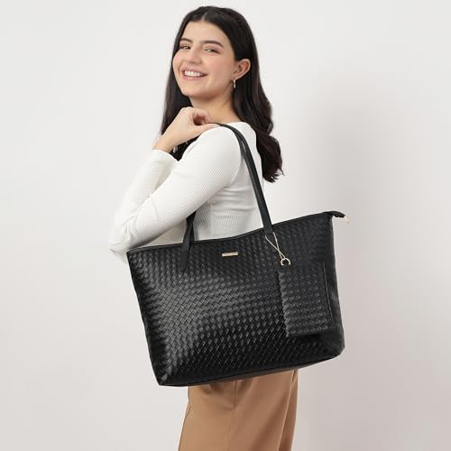 Fastrack Textured Oversized Structured Tote Bag For Women, Girls and Ladies |Comes with a Removable Small Pouch | Made of Premium PU Material | Totes for Casual Carry