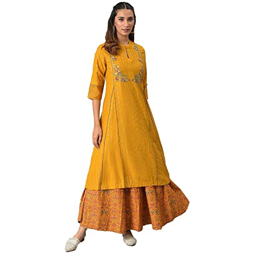 W for Woman Strechable Long Skirts for Women, Dark Yellow, Large