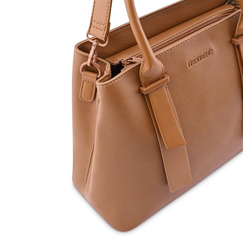 Fastrack Switch-It-Up Satchel | Faux-Leather Women Handbags | Comes with a Key-Leash| Ladies Purse Handbag | Satchel for Casual Carry, Tan, L