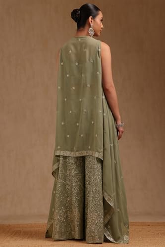 Soch Womens Georgette Embroidered Co-Ord Set With Mirror Work, Sap Green, XL