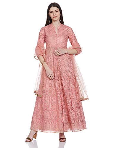 Biba Dusky Pink Front Open Anarkali Suit Set