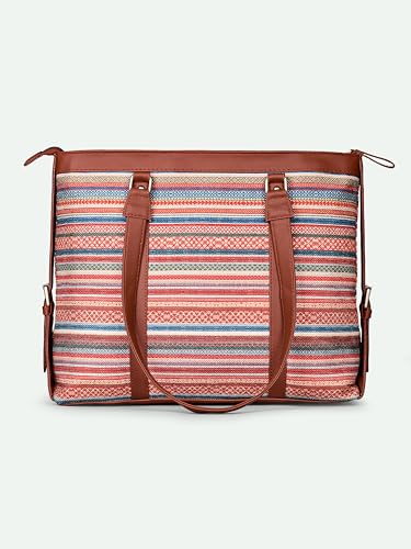 ZOUK OUK Women's Office Bag With External Pocket and Double Handles Shoulder Strap |, Bhuj Rabari, L