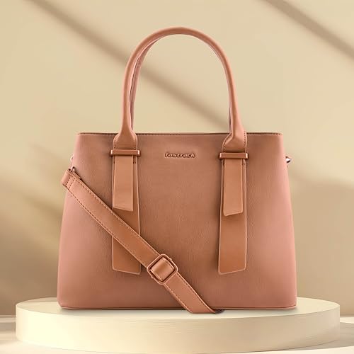 Fastrack Switch-It-Up Satchel | Faux-Leather Women Handbags | Comes with a Key-Leash| Ladies Purse Handbag | Satchel for Casual Carry, Tan, L
