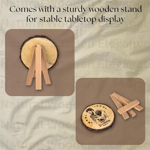 Giftanna Customize Engraved Natural Slice Wooden Photo Frame, Personalized Photo Gift for Birthday, Wedding, Real Wood Plaque with Wood Stand, Tabletop_ 5.5x5.5 inches