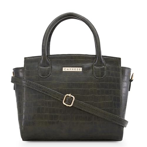 Caprese Cristina Satchel Medium Green Bag with Adjustable & Detachable Strap - Versatile Shoulder, Crossbody & Handheld Bag for Work, Travel, and Everyday Use - Spacious with Multiple Compartments