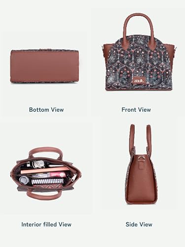 ZOUK Women's Konkona City Satchel Bag - | Jute | Vegan Leather Handcrafted With Detachable Sling Strap, Taj Guldasta, L