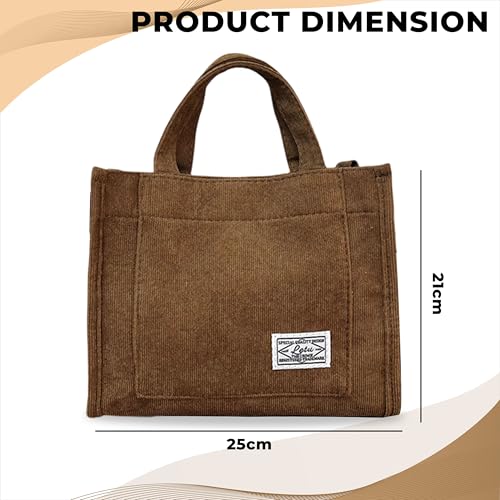 Kraptick Canvas Tote Bags – Stylish Shoulder Tote Bag Everyday Use For Women Reusable Compact Tote Bag Perfect as a Grocery, Shopping Bags for Grocery (DMFP929-V), Brown, M, Utility