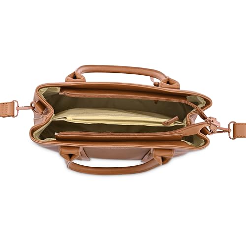 Fastrack Switch-It-Up Satchel | Faux-Leather Women Handbags | Comes with a Key-Leash| Ladies Purse Handbag | Satchel for Casual Carry, Tan, L