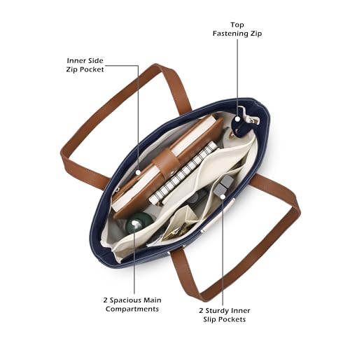 Lavie Women's Kara Colourblock Tote Bag for Women | Tote Handbag for Work | Ladies purse | Stylish Shoulder Bag | Gift for Women, Navy