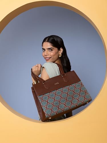 ZOUK Statement Business Bag | Jute | Vegan Leather Handcrafted Shoulder Bag Ideal For Office Use, Kolkata Nouveau, L