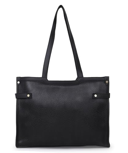LEGAL BRIBE Stylish Buckle Tote Bag, Dark Black, One Size