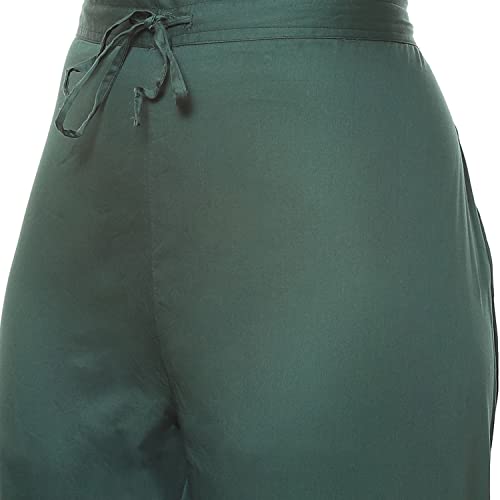 Dark Green Cotton Blend A-Line Kurta Palazzo Suit Set