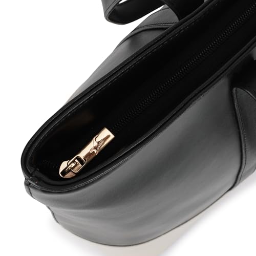 Fastrack Hustle Laptop Bag | Faux-Leather Tote Bag for Men & Women | 15-Inch Laptop Compatible | Black Bag with Gold Hardware & Double Handle | Zip Closure & Multiple Pockets for Organized Storage