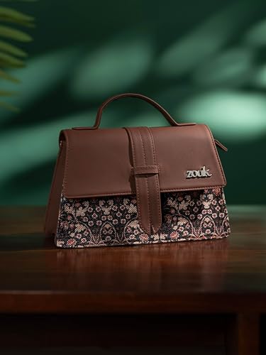 ZOUK Kriti Sanon Collection - Iconic Evening Satchel | Vegan Leather Handbag for Women | Stylish, Lightweight & Spacious, Kashmir Blooms, M