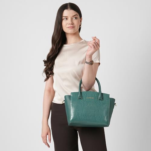 Caprese Suzie Satchel Medium Bag for Women with Adjustable & Detachable Strap, Multiple Compartments & Zip Closure | Versatile Shoulder,Crossbody & Hand Bag for Work, Travel & Everyday Use, Teal Blue