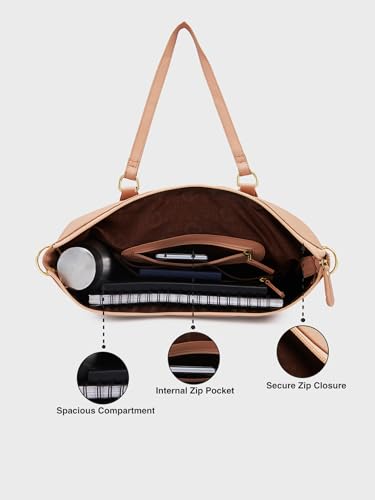 Caprese Amelia Satchel Handbag for Women Shoulder Bag with Multiple Pockets| Trendy and Functional Spacious Design Ideal for Work Everyday Outings and Travel, Skin, M, Western
