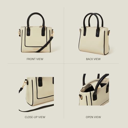 Accessorize London Women's Cream Two-Tone Faux Leather Handbag I Womens Bag| hand bags for women stylish, Cream, M