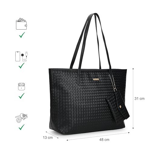 Fastrack Textured Oversized Structured Tote Bag For Women, Girls and Ladies |Comes with a Removable Small Pouch | Made of Premium PU Material | Totes for Casual Carry