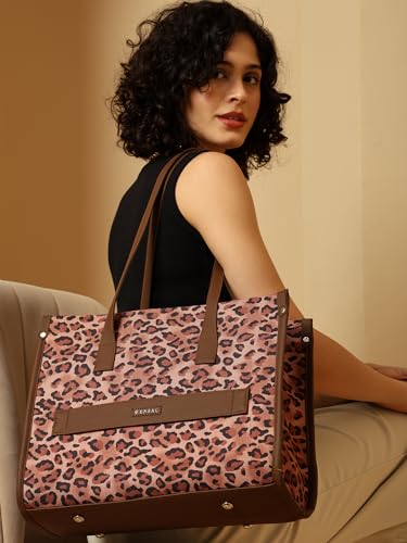 ENSAC Women’s Pink Leopard Print Tote Bag, Stylish Large Shoulder Bag for Office, College, Travel & Shopping