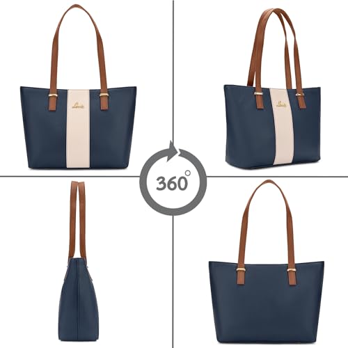 Lavie Women's Kara Colourblock Tote Bag for Women | Tote Handbag for Work | Ladies purse | Stylish Shoulder Bag | Gift for Women, Navy