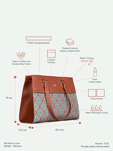 ZOUK Statement Business Bag | Jute | Vegan Leather Handcrafted Shoulder Bag Ideal For Office Use, Kolkata Nouveau, L