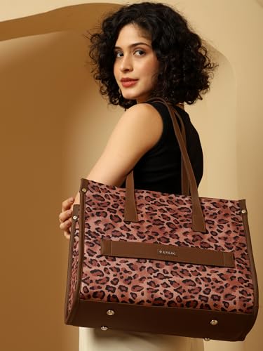 ENSAC Women’s Pink Leopard Print Tote Bag, Stylish Large Shoulder Bag for Office, College, Travel & Shopping