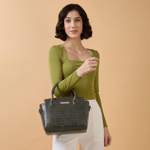 Caprese Cristina Satchel Medium Green Bag with Adjustable & Detachable Strap - Versatile Shoulder, Crossbody & Handheld Bag for Work, Travel, and Everyday Use - Spacious with Multiple Compartments