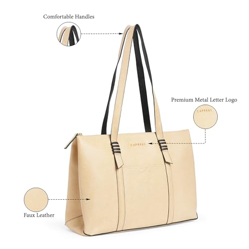 Roma Tote Medium Bag for Women|Stylish, Durable, Multi-Compartment Design for Work, Travel, Shopping |Comfortable Straps Shoulder Bag, Ideal for Laptop & Essentials, Beige, M, Western