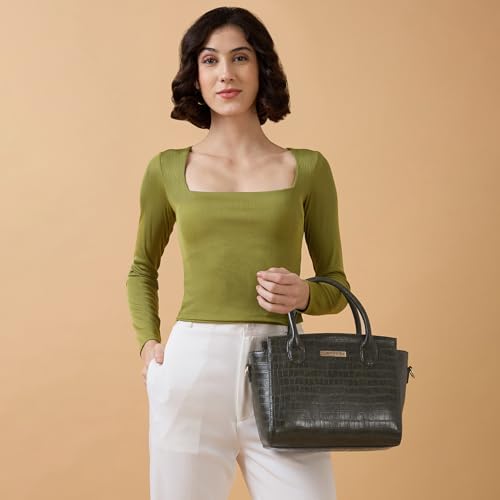 Caprese Cristina Satchel Medium Green Bag with Adjustable & Detachable Strap - Versatile Shoulder, Crossbody & Handheld Bag for Work, Travel, and Everyday Use - Spacious with Multiple Compartments