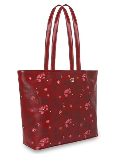 Caprese Snow Tote Bag, Large | Stylish Floral Print Handbag for Women with Laptop Compartment | Spacious, Versatile Office & Daily Essentials Tote | Shoulder Straps, Zipper Closure, Maroon, L