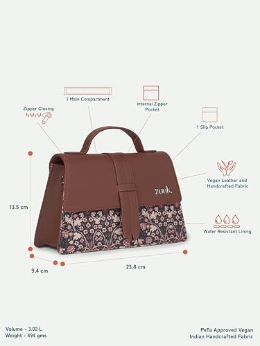 ZOUK Kriti Sanon Collection - Iconic Evening Satchel | Vegan Leather Handbag for Women | Stylish, Lightweight & Spacious, Kashmir Blooms, M