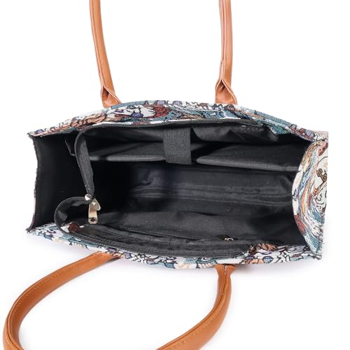 Warbler jacquard Tote Bag, printed Pattern, Casual Shoulder Handbag for work travell, Multicolor-1