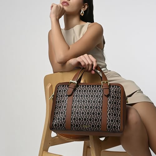 Accessorize London Women's Colorblock Dorota Monogram Satchel Bag I Womens Bag| hand bags for women stylish, Black, M