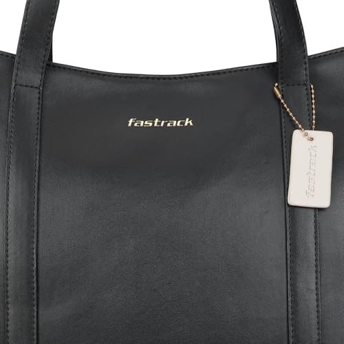 Fastrack Hustle Laptop Bag | Faux-Leather Tote Bag for Men & Women | 15-Inch Laptop Compatible | Black Bag with Gold Hardware & Double Handle | Zip Closure & Multiple Pockets for Organized Storage