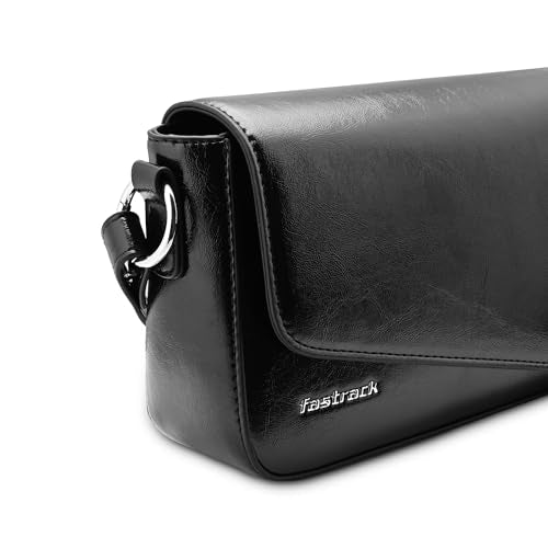 Fastrack VibeCheck shoulder bag | Black Faux-Leather Women’s Handbags | Party Pack Sling for Casual & Party Carry