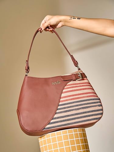 ZOUK Ira Handbag | Stylish Women's Handbag | Luxury Shoulder Bag for Women | Trendy | Fancy Ladies Handbags | Small Purse for Events | Water-Resistant | WavBeach, Qutub Stripes, M