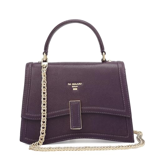 Da Milano Leather Satchel Bag for Women, Grapevine, S