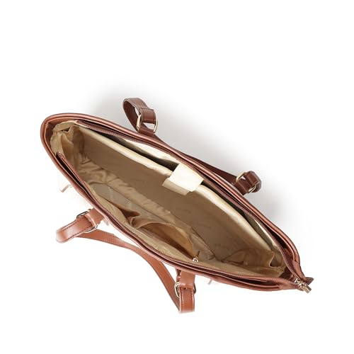 Fastrack WorkFlix Tote | 15” Laptop-Compatible Women’s Handbag | Beige Tote with tan Details & Gold Buckle Accents