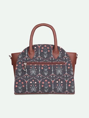 ZOUK Women's Konkona City Satchel Bag - | Jute | Vegan Leather Handcrafted With Detachable Sling Strap, Taj Guldasta, L