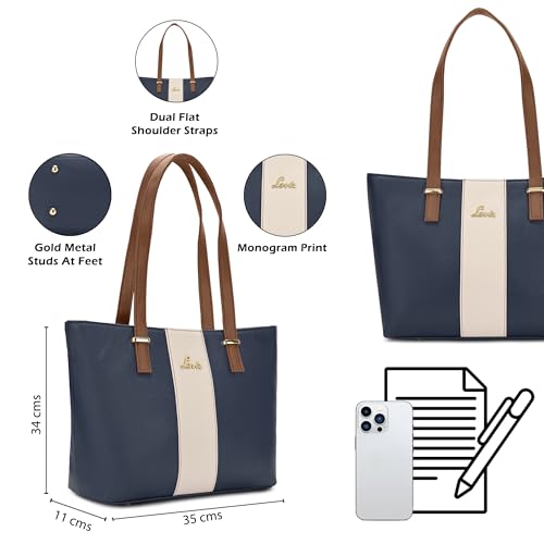Lavie Women's Kara Colourblock Tote Bag for Women | Tote Handbag for Work | Ladies purse | Stylish Shoulder Bag | Gift for Women, Navy