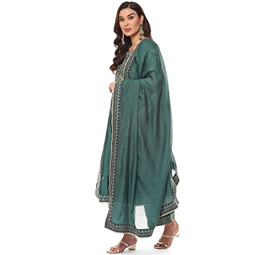 Dark Green Cotton Blend A-Line Kurta Palazzo Suit Set