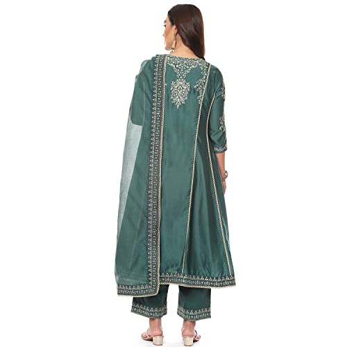 Dark Green Cotton Blend A-Line Kurta Palazzo Suit Set