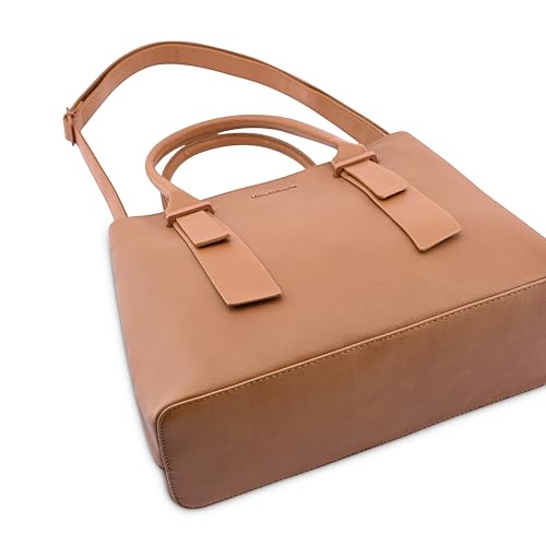 Fastrack Switch-It-Up Satchel | Faux-Leather Women Handbags | Comes with a Key-Leash| Ladies Purse Handbag | Satchel for Casual Carry, Tan, L